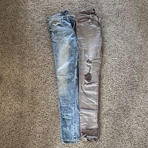 Flying Monkey Skinny Jeans in Blue Wash and Brown Distressed